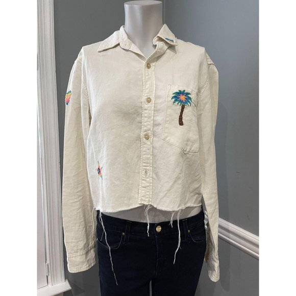 MOTHER Frenchie Super Lover Crop Fray Shirt - M - Picture 3 of 5